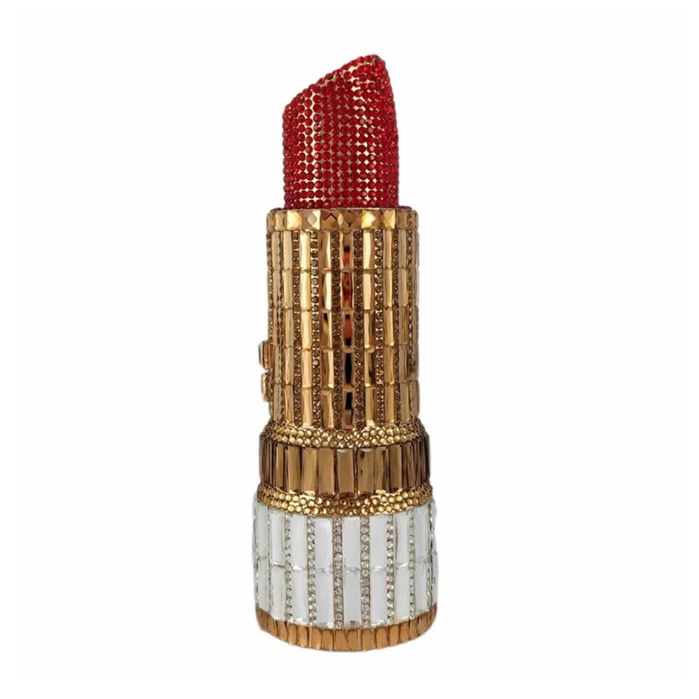 6066 Luxury Lipstick Shape Evening Clutch Rhinestone Shoulder Bag Crystal